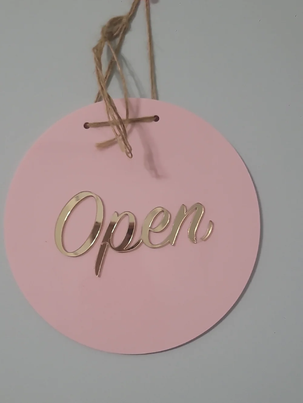 Pink Round Hanging 'Open' Sign with Gold Lettering - Picture 1 of 5